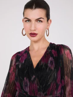 Suzy Shier Midi & Maxi|Party Dresses>Floral Print Crossover Plisse Midi Dress