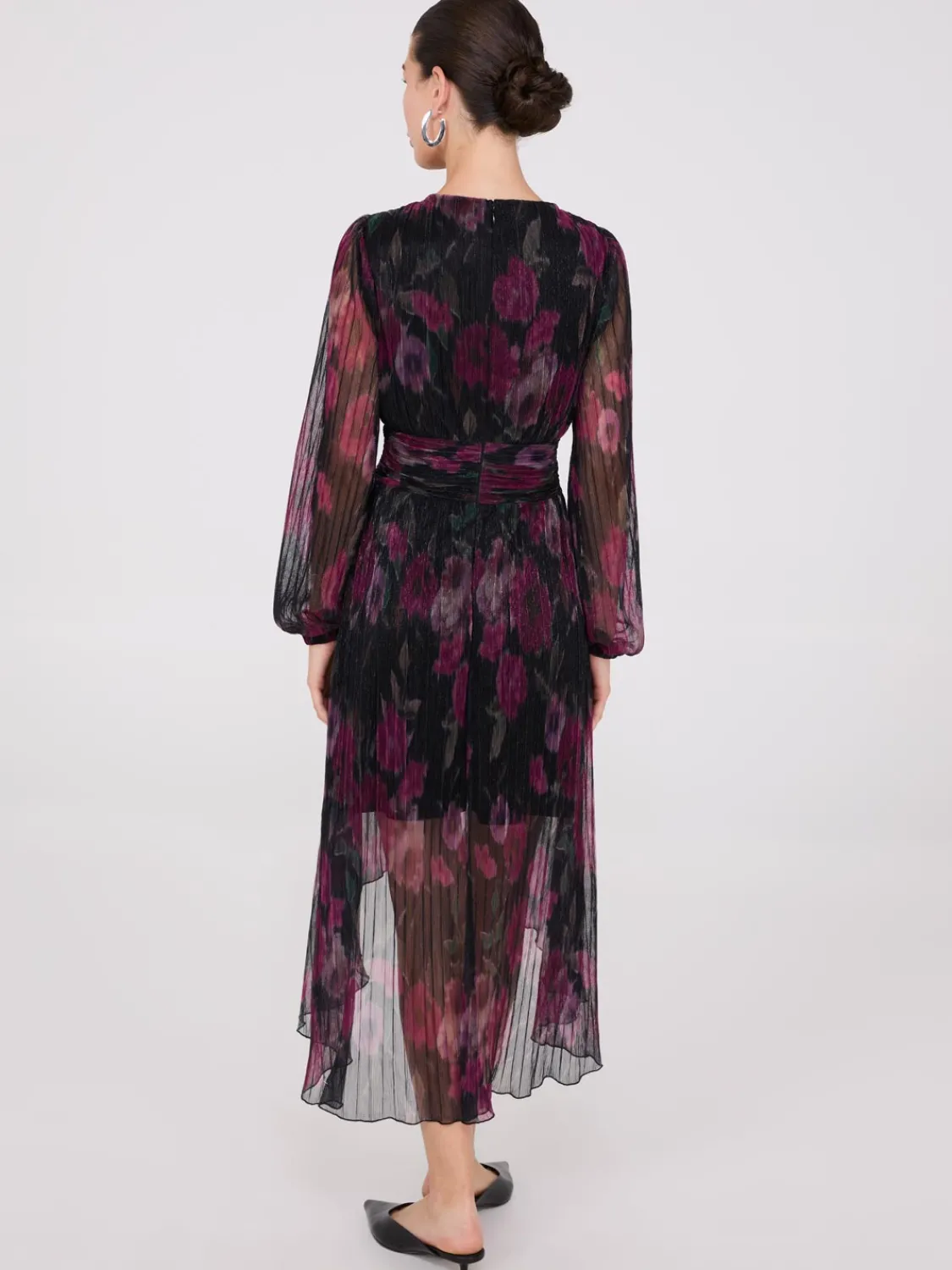 Suzy Shier Midi & Maxi|Party Dresses>Floral Print Crossover Plisse Midi Dress