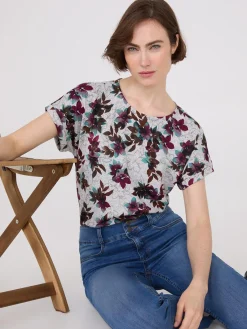 Suzy Shier Short Sleeve|Tank Tops & T-Shirts>Floral Print Cuffed Dolman Sleeve T-Shirt