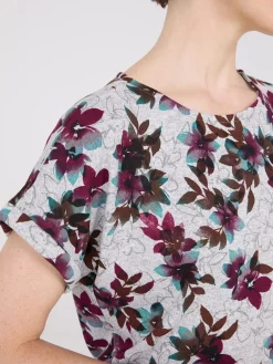 Suzy Shier Short Sleeve|Tank Tops & T-Shirts>Floral Print Cuffed Dolman Sleeve T-Shirt