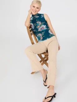 Suzy Shier Tops|Sleeveless>Floral Print Mock Neck Mesh Top