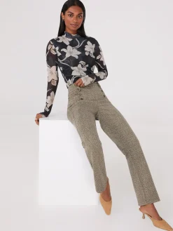 Suzy Shier Tops|Long Sleeve>Floral Print Mock Neck Mesh Top
