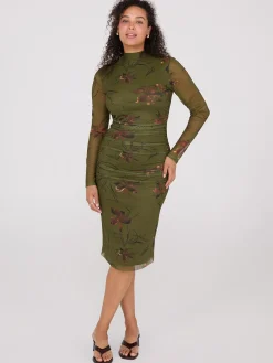 Suzy Shier Midi & Maxi|Party Dresses>Floral Print Mock Neck Mesh Dress
