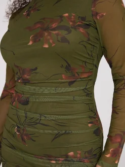 Suzy Shier Midi & Maxi|Party Dresses>Floral Print Mock Neck Mesh Dress