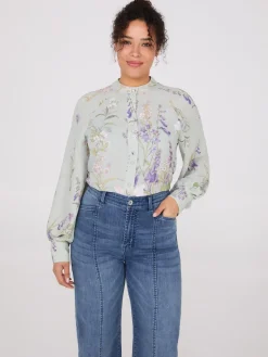 Suzy Shier Tops|Long Sleeve>Floral Print Round Collar Chiffon Blouse