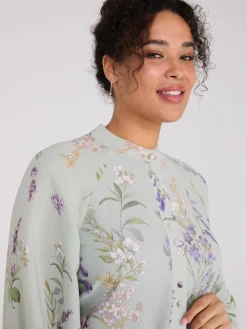 Suzy Shier Tops|Long Sleeve>Floral Print Round Collar Chiffon Blouse
