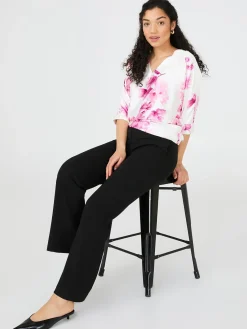 Suzy Shier Tops|Short Sleeve>Floral Print Satin Dolman Sleeve Top