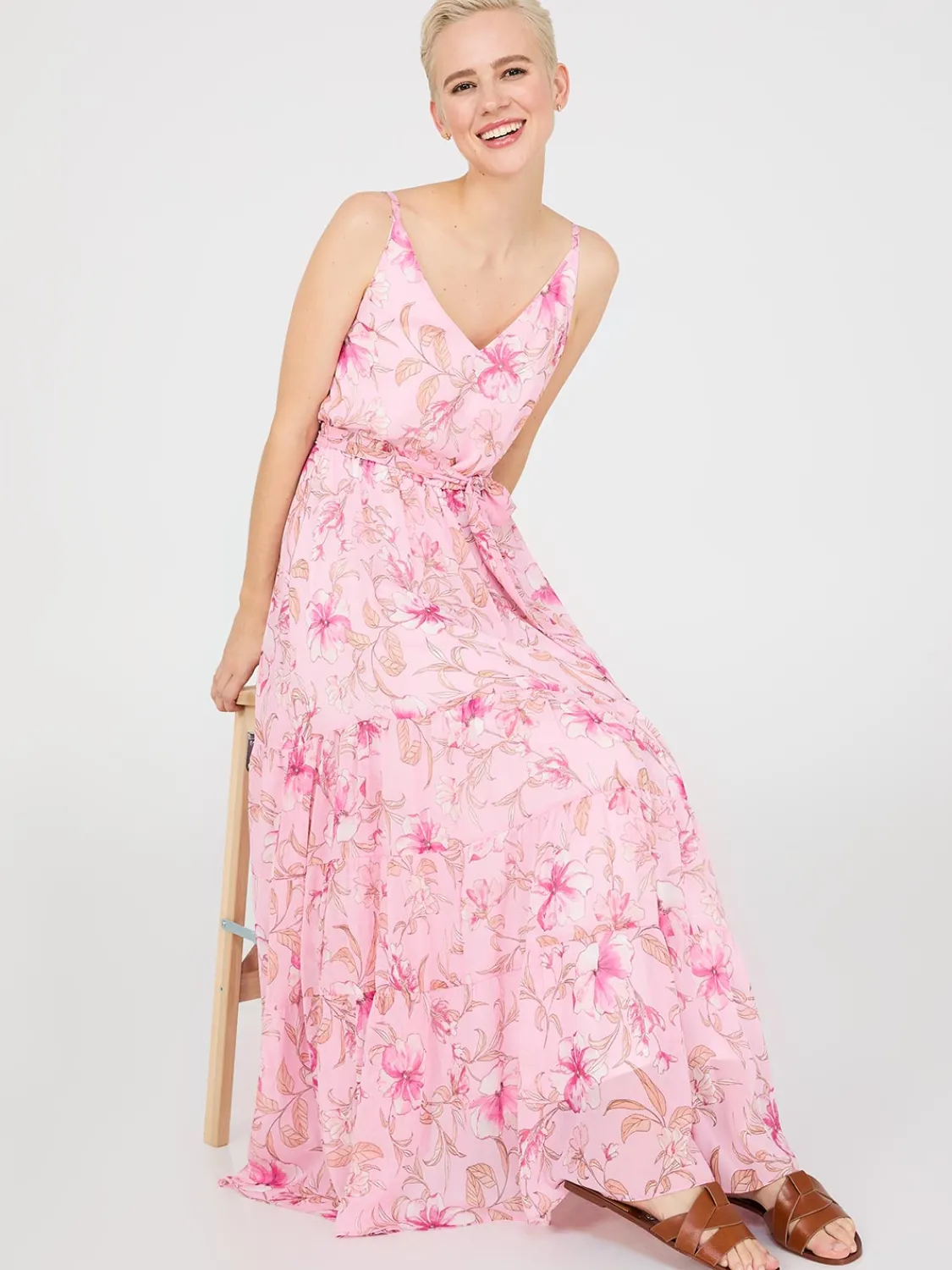 Suzy Shier Casual Dresses|Midi & Maxi>Floral Print 3-Tier Maxi Dress