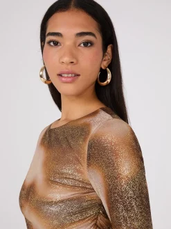 Suzy Shier Long Sleeve|Fashion Tops>Foil Colour Wash Mesh Top