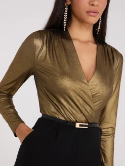 Suzy Shier Midi & Maxi|Party Dresses>Foil Crossover Wide-Leg Jumpsuit