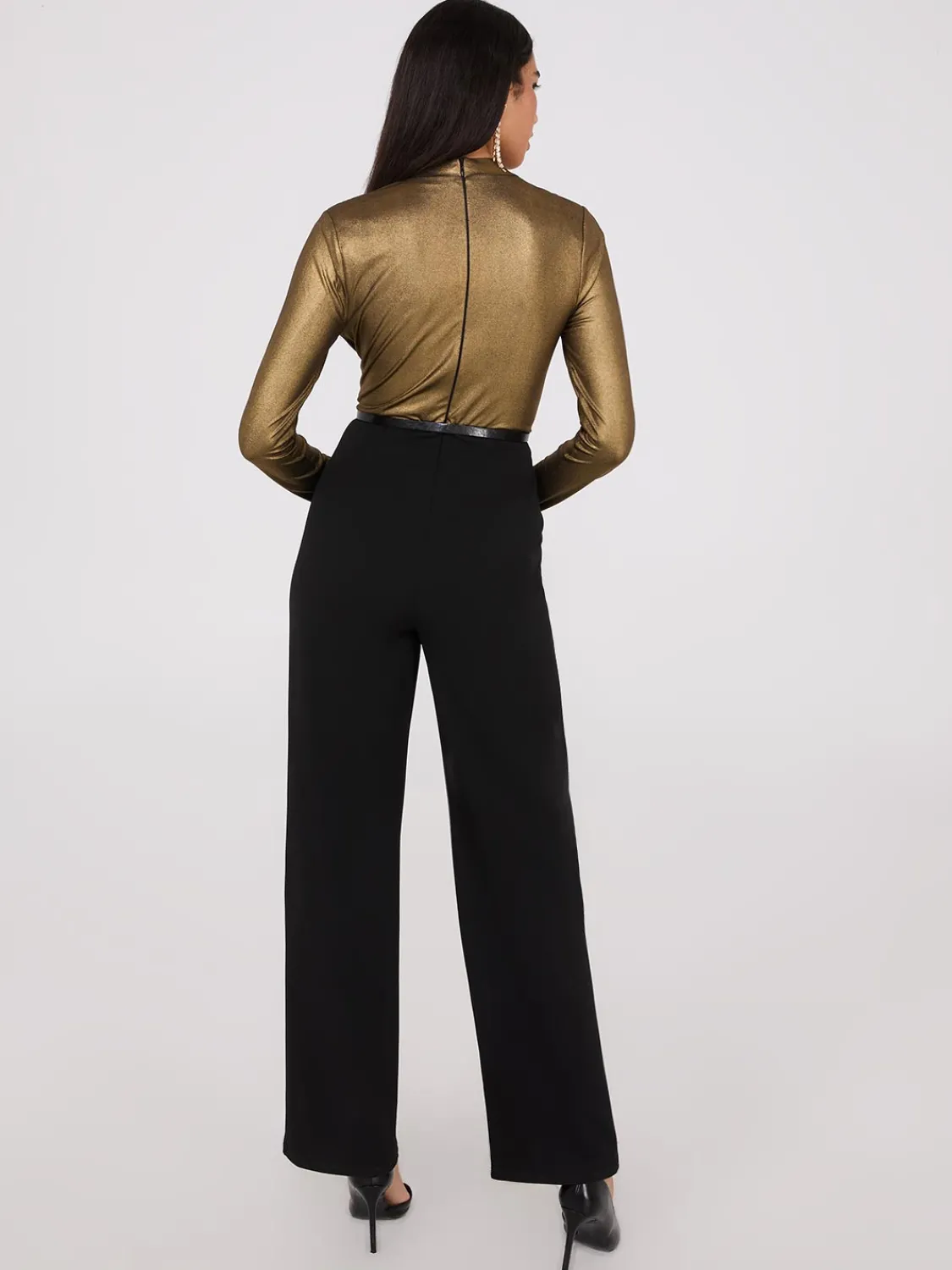 Suzy Shier Midi & Maxi|Party Dresses>Foil Crossover Wide-Leg Jumpsuit