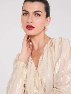 Suzy Shier Tops|Long Sleeve>Foil Floral Print Cross-Front Top