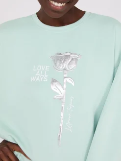 Suzy Shier Lounge & Pjs|Long Sleeve>Foil Flower Graphic Sweatshirt