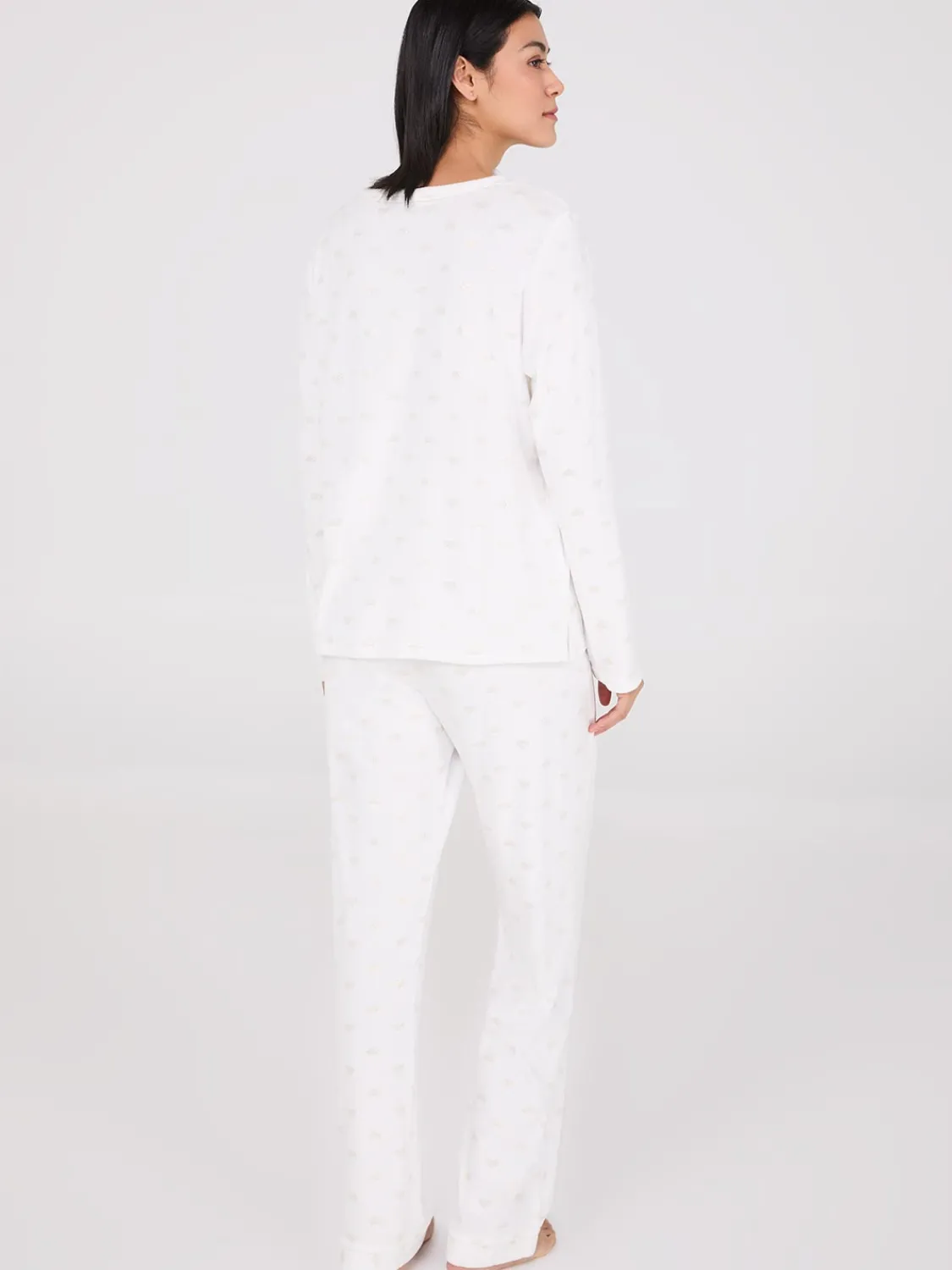 Suzy Shier Lounge & Pjs>Foil Heart Print Velour Pajama Set
