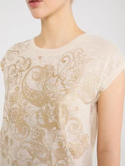 Suzy Shier Short Sleeve|Tank Tops & T-Shirts>Foil Paisley Print Short Dolman Sleeve T-Shirt