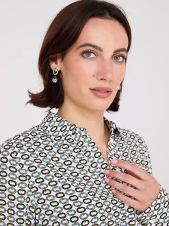 Suzy Shier Tops|Long Sleeve>Geo Print Chiffon Button-Front Blouse