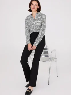 Suzy Shier Tops|Long Sleeve>Geo Print Chiffon Button-Front Blouse