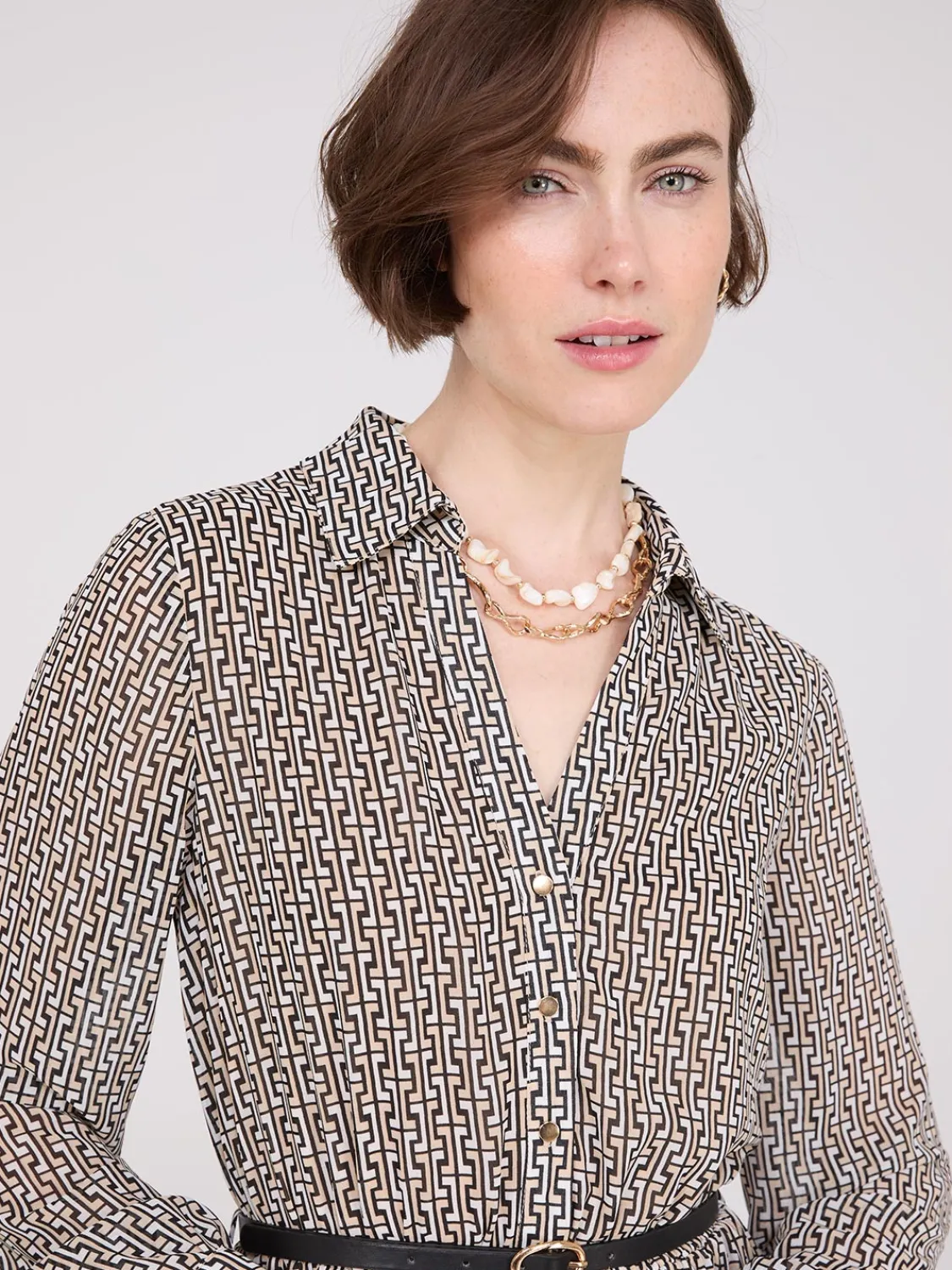 Suzy Shier Work Dresses|Dresses>Geo Print Chiffon Dress With Belt