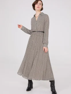 Suzy Shier Work Dresses|Dresses>Geo Print Chiffon Dress With Belt