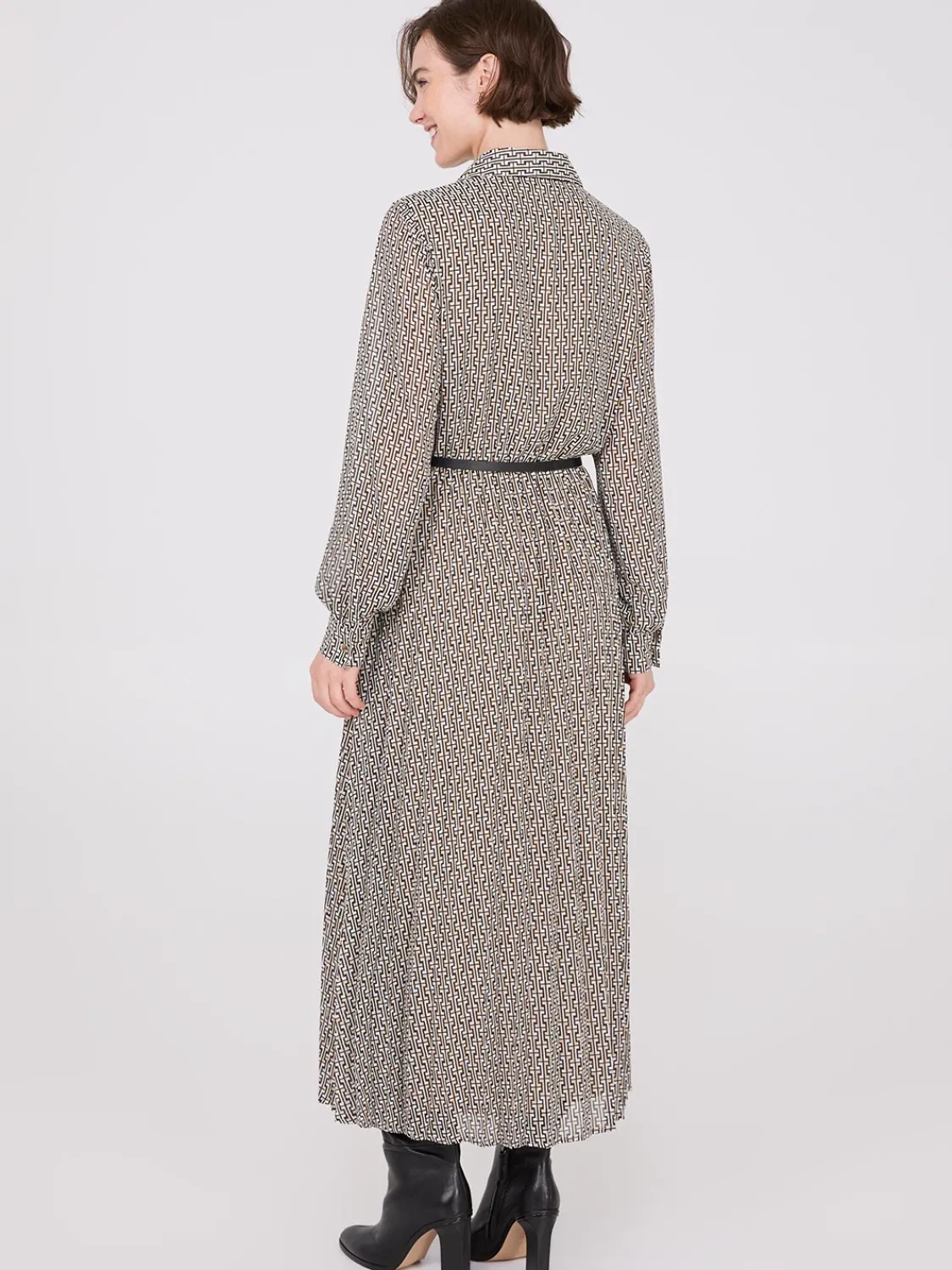 Suzy Shier Work Dresses|Dresses>Geo Print Chiffon Dress With Belt