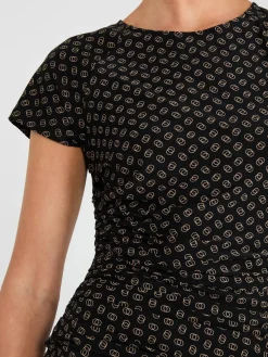 Suzy Shier Tops|Short Sleeve>Geo Print Short Raglan Sleeve Top With Side Pleats