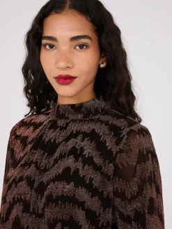 Suzy Shier Long Sleeve>Glitter Jacquard Mock Neck Top