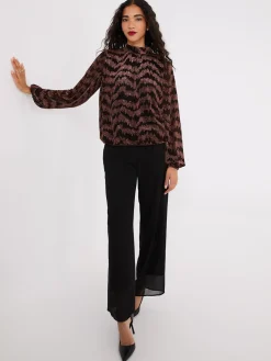 Suzy Shier Long Sleeve>Glitter Jacquard Mock Neck Top