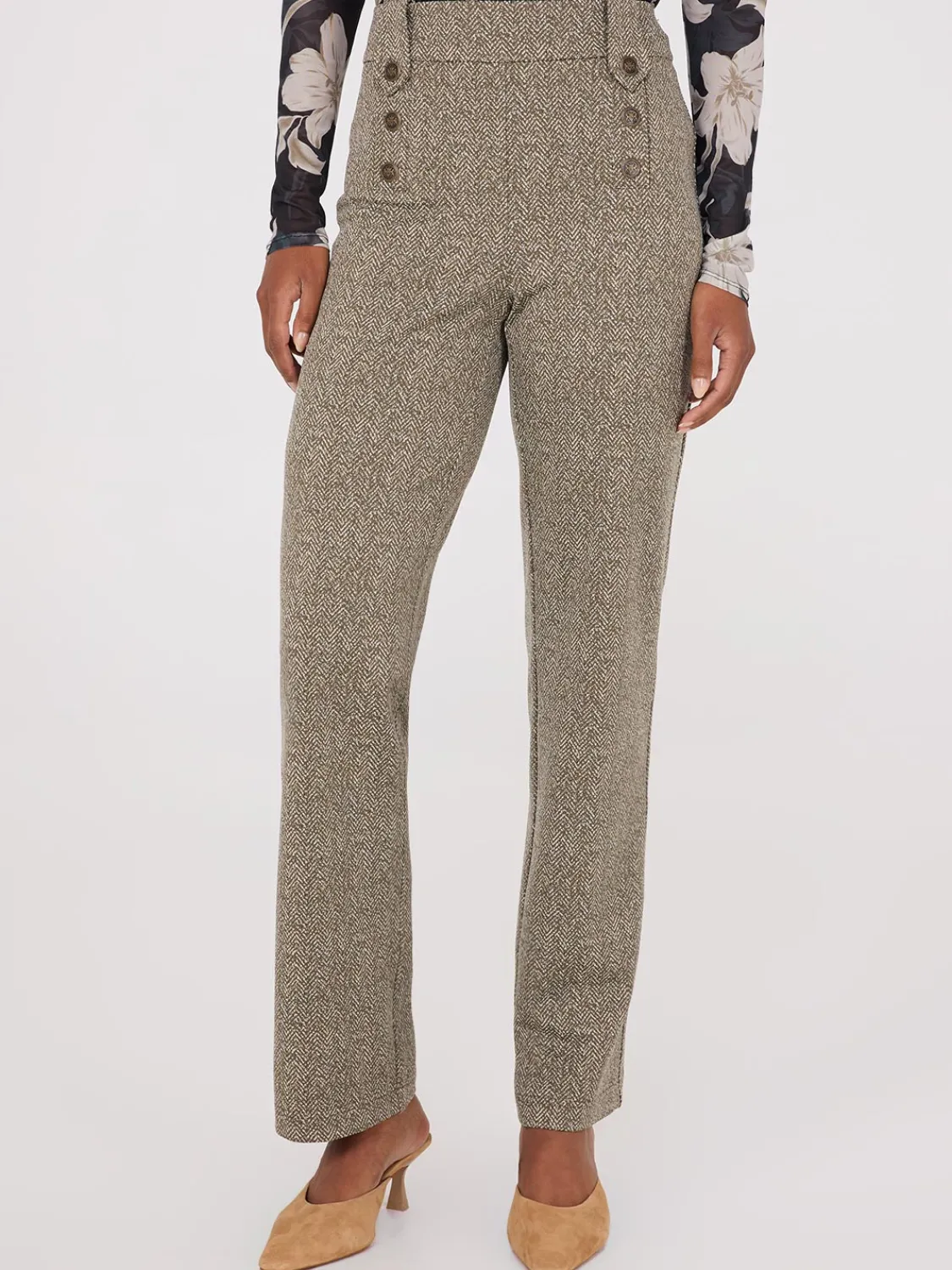 Suzy Shier Bottoms|Pants>Herringbone Straight Leg Pants