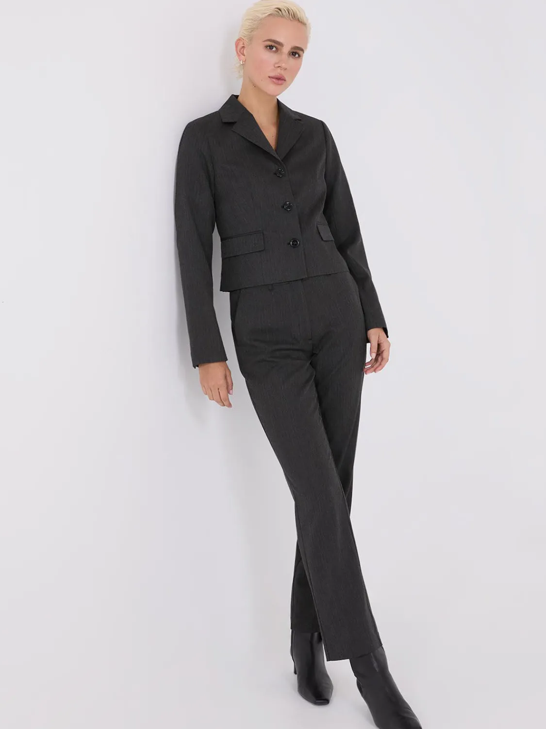Suzy Shier Suiting|Bottoms>Herringbone Straight Leg Pants