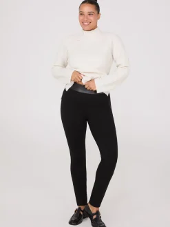 Suzy Shier Pants>High-Rise Pants With Faux Leather Waistband