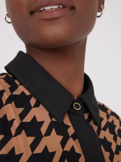 Suzy Shier Work Dresses|Dresses>Houndstooth Chiffon A-Line Dress