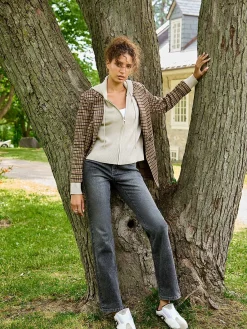 Suzy Shier Blazers & Vests>Houndstooth Jacquard Button-Front Blazer