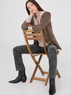 Suzy Shier Blazers & Vests>Houndstooth Jacquard Button-Front Blazer