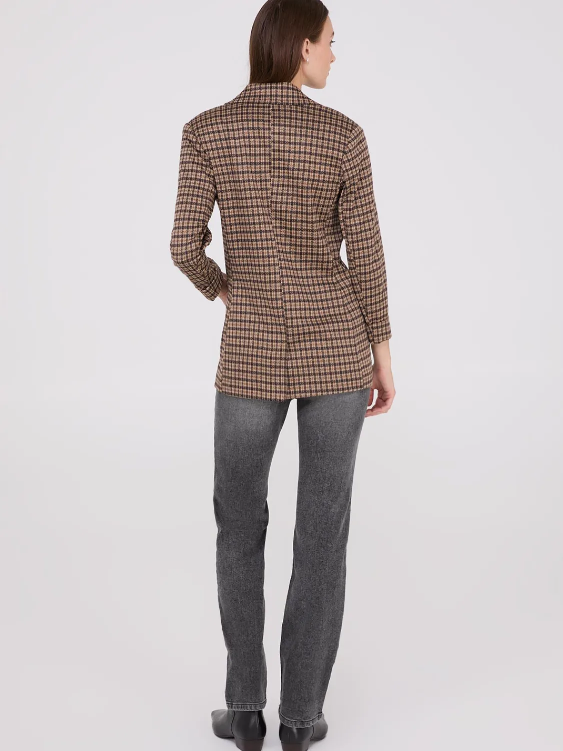 Suzy Shier Blazers & Vests>Houndstooth Jacquard Button-Front Blazer