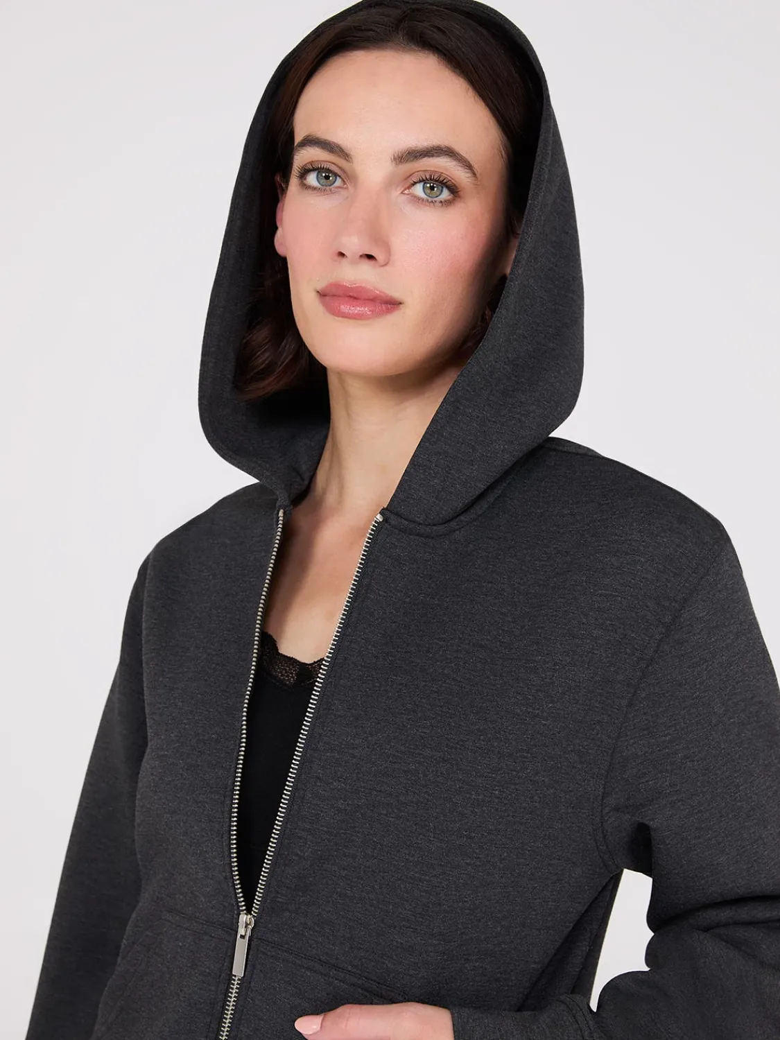 Suzy Shier Lounge & Pjs|Long Sleeve>Kangaroo Pocket Zip-Up Hoodie