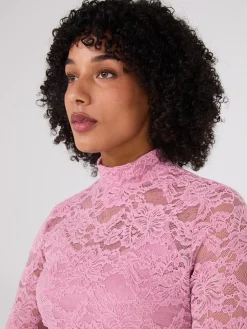 Suzy Shier Tops|Long Sleeve>Lace Mock Neck Top With Cami