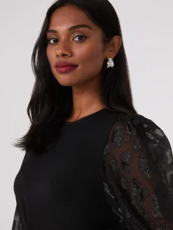 Suzy Shier Long Sleeve|Fashion Tops>Leopard Print Balloon Sleeve Crepe Top