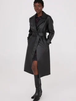 Suzy Shier Coats|Coats>Long Faux Leather Trench Coat