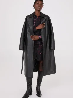 Suzy Shier Coats|Coats>Long Faux Leather Trench Coat