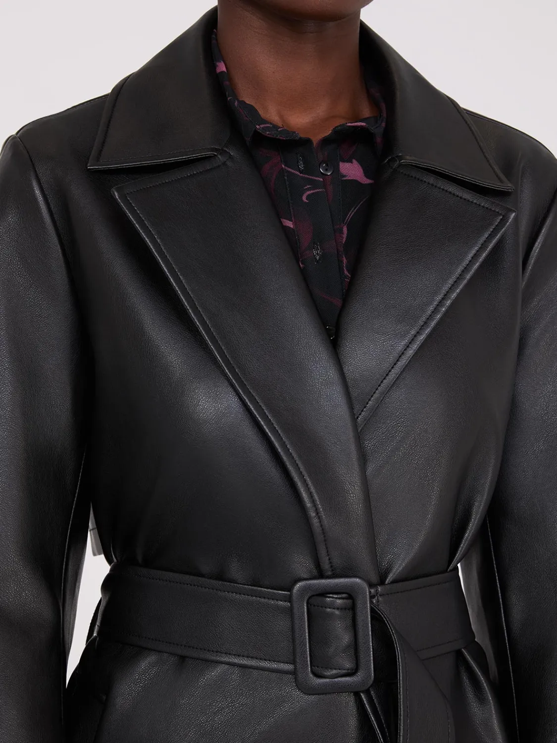Suzy Shier Coats|Coats>Long Faux Leather Trench Coat