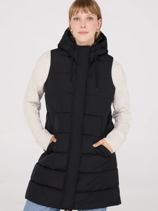 Suzy Shier Puffers & Jackets|Puffers & Jackets>Long Hooded Puffer Vest