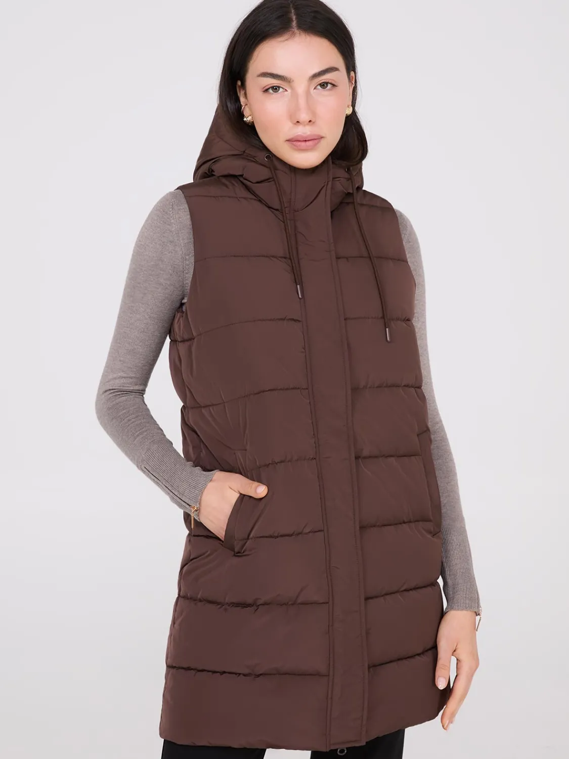 Suzy Shier Puffers & Jackets|Puffers & Jackets>Long Hooded Puffer Vest