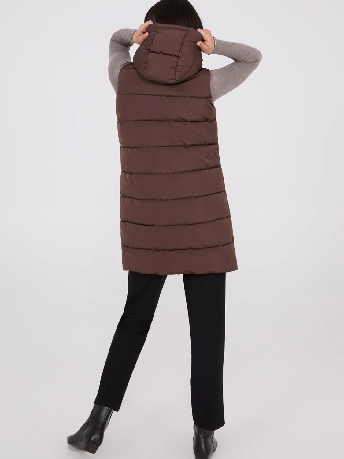 Suzy Shier Puffers & Jackets|Puffers & Jackets>Long Hooded Puffer Vest