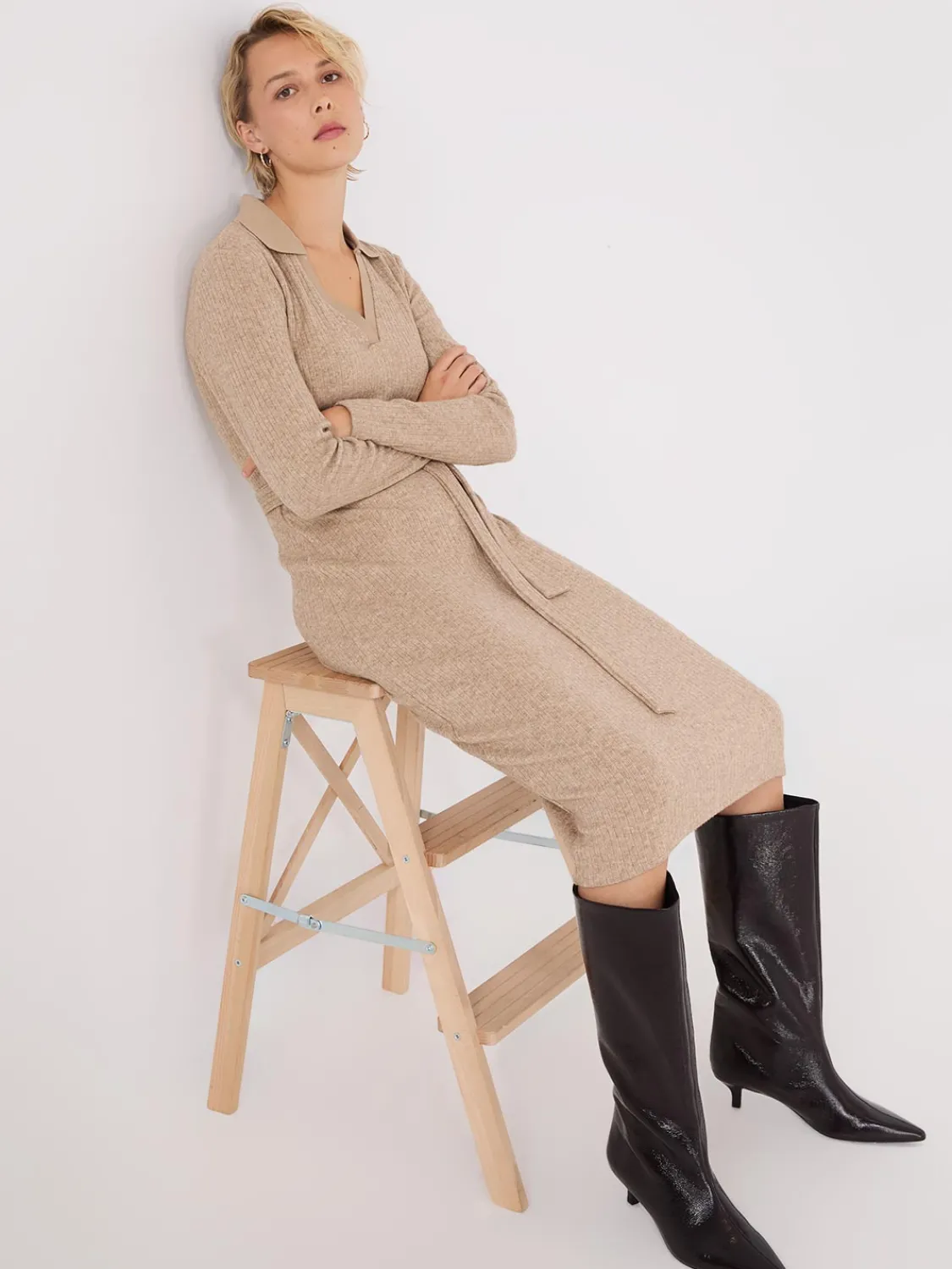 Suzy Shier Casual Dresses|Work Dresses>Long Sleeve Ribbed Midi Dress