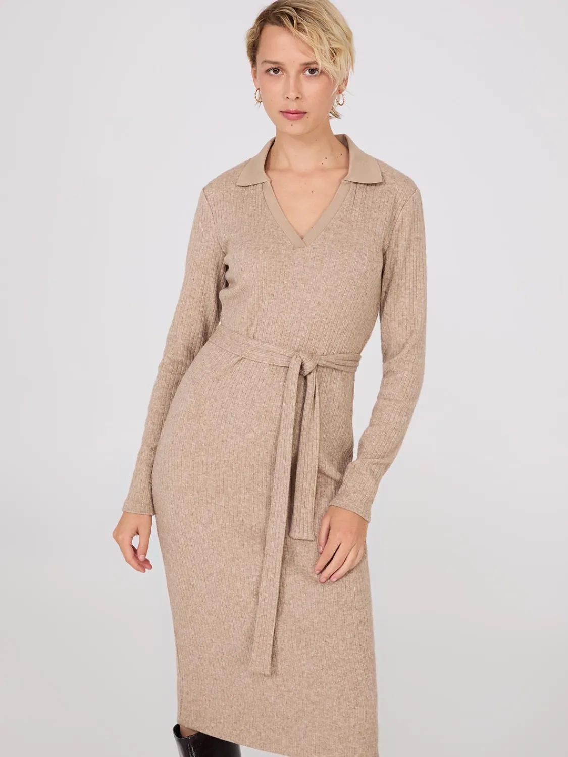 Suzy Shier Casual Dresses|Work Dresses>Long Sleeve Ribbed Midi Dress