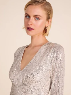 Suzy Shier Evening Gowns - Le Château>Long Sleeve Sequin Gown