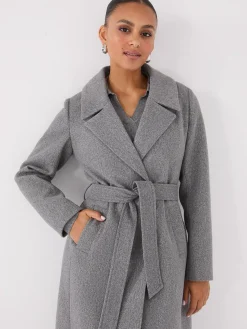 Suzy Shier Coats|Coats>Long Wrap Coat With Faux Fur Collar
