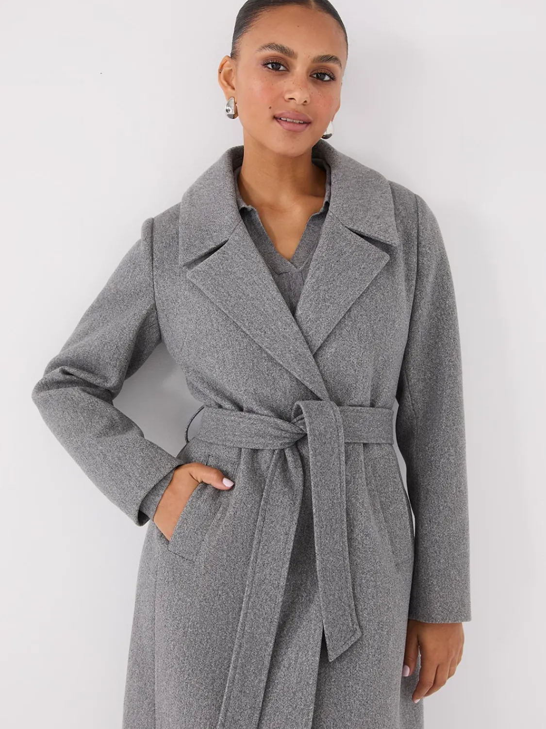 Suzy Shier Coats|Coats>Long Wrap Coat With Faux Fur Collar