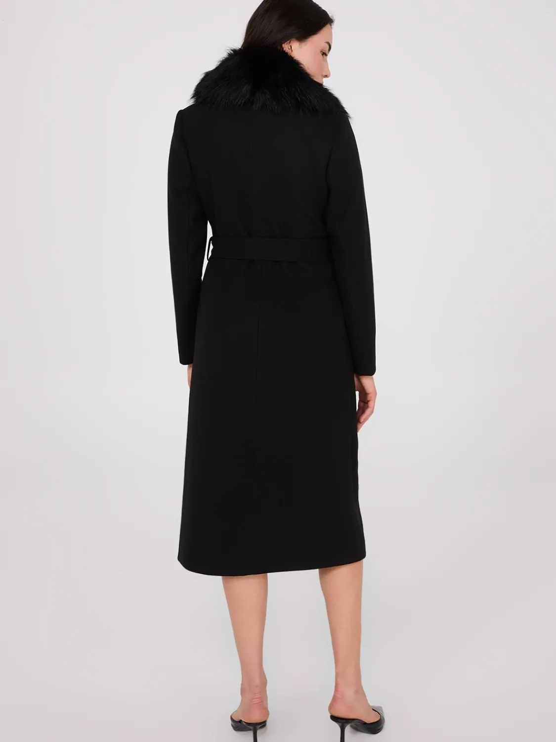 Suzy Shier Coats|Coats>Long Wrap Coat With Faux Fur Collar