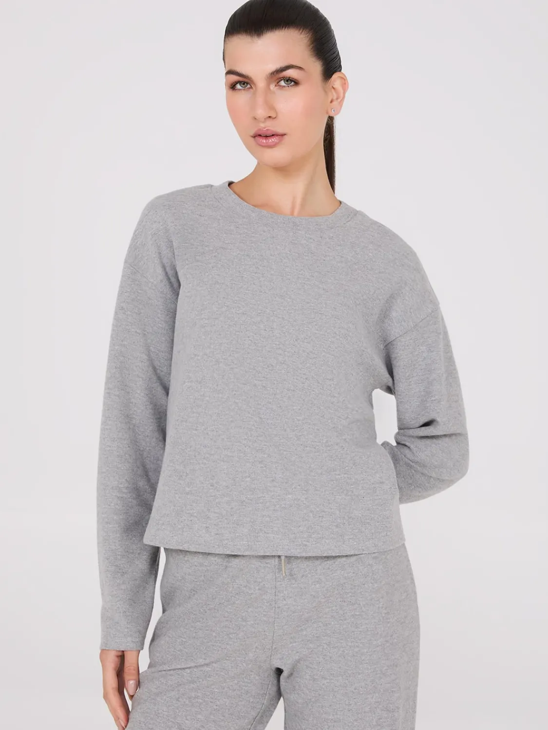 Suzy Shier Lounge & Pjs|Long Sleeve>Melange Brushed Ribbed Loose Sweatshirt